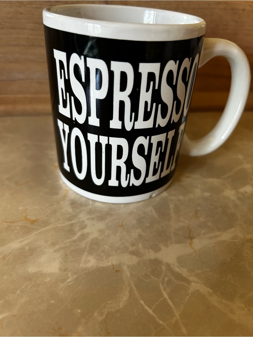 "Espresso Yourself" Black & White Ceramic Coffee Mug